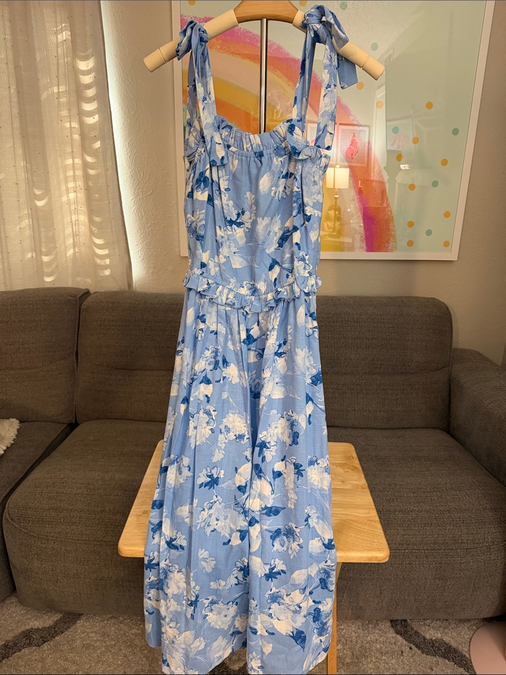 Misa Los Angeles Blue and White Floral Midi Dress